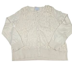 J.Jill Delight In The Details Womens Cream Crochet Lace Button Up Cardigan Small